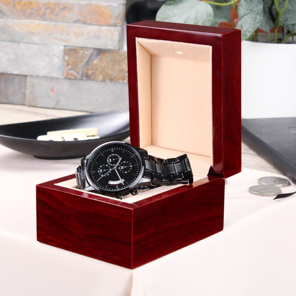 Custom Engraved Black Cronograph Watch